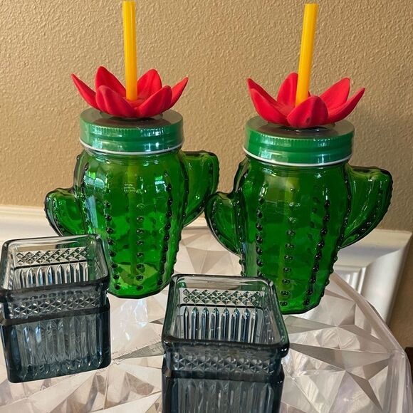 Target Bullseye Glass Cactus Flower Mason Jar Glasses set of 2 Sealed! - Picture 1 of 16